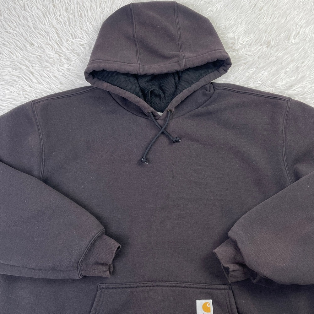 Carhartt Sweater Mens Large Black Thermal Lined Hooded Sweatshirt Hoodie J170 L - Picture 2 of 9